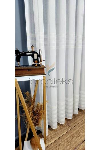 farbateks Elonora New 2 Layers Pleated Tulle Curtain with Gold Interband Stripe Gold Glitter