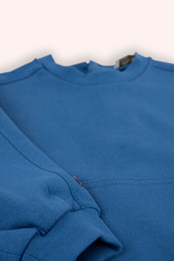 Panço Erkek Bebek Bisiklet Yaka Cep Detaylı Mavi Sweatshirt