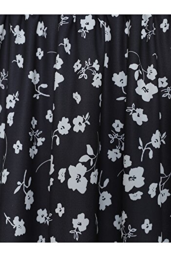 Modamorfo Floral Patterned Elastic Waist Skirt - Black