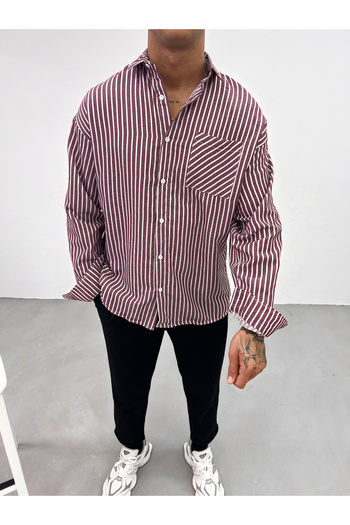 King Brothers Men's Striped Long Sleeve Shirt with Pockets - Oversize Loose Fit