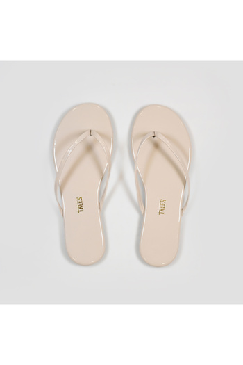 Tkees Women's Classic Patent Leather Beige Stylish Daily Flip Flops