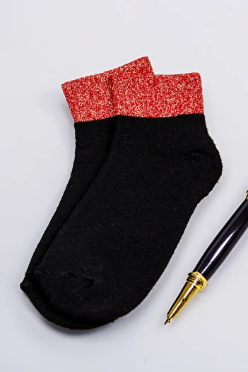 Tozlu Yaka Shiny Glitter Thermal Terry Women's Socks - 1 Pair Red Color