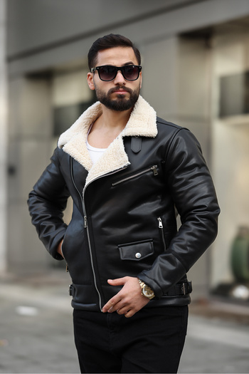 BOYS MANS Ανδρικό Northern Leather Jacket Winter Μαύρο δερμάτινο μπουφάν