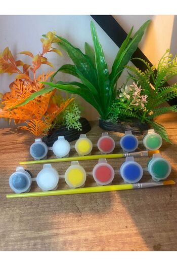 evimatolye 6 Colors 3ml Acrylic 2Pcs Paint and 2Pcs Brush Canvas Paint and Brush Set for Painting