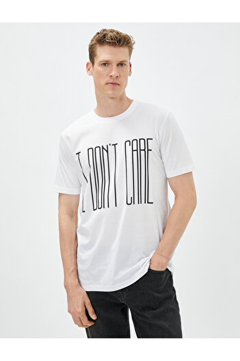 Koton Slim Fit T-Shirt Slogan Printed Crew Neck Βαμβακερό