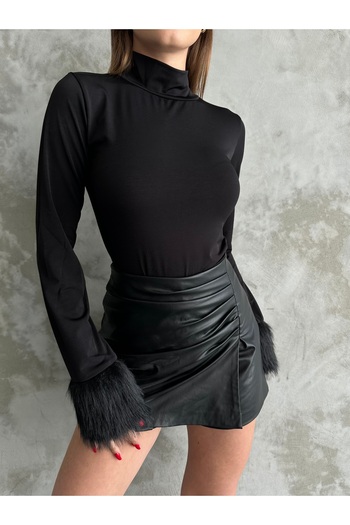 Diviny Black Lolita Sleeve Stand Collar Sandy Blouse