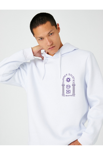 Koton Far East Printed Basic Hooded Sweatshirt - Long Sleeve Raster