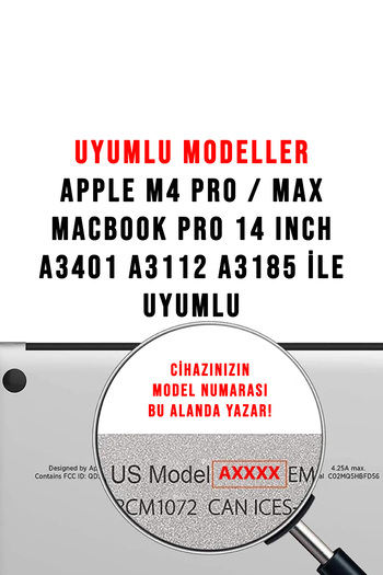 Nezih Case Macbook Pro 14 Inç M4 A3401 A3112 A3185 Uyumlu Koruyucu Şeffaf Sert Kapak