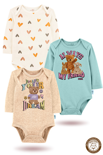 MAHFEL 100% Cotton 3-Piece Organic Printed Snap Fastener Baby Bodysuit
