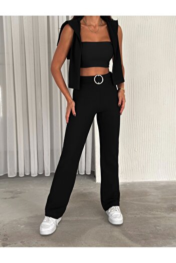 Cistern İstanbul Women's Ottoman Fabric Spanish Trousers with Ring Detail Belt
