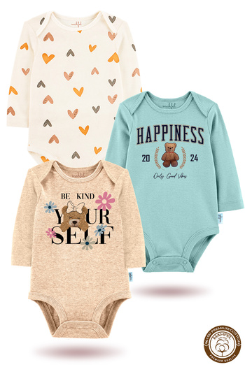 MAHFEL 100% Cotton 3-Piece Organic Printed Snap Fastener Baby Bodysuit
