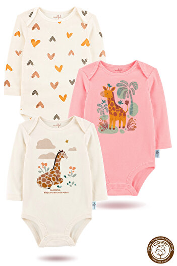 MAHFEL 3-Piece 100% Cotton Organic Printed Snap Fastener Baby Bodysuit