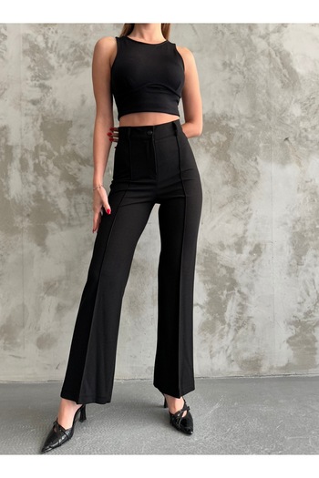Diviny High Waist Stretchy Scuba Pants with Clam Detail