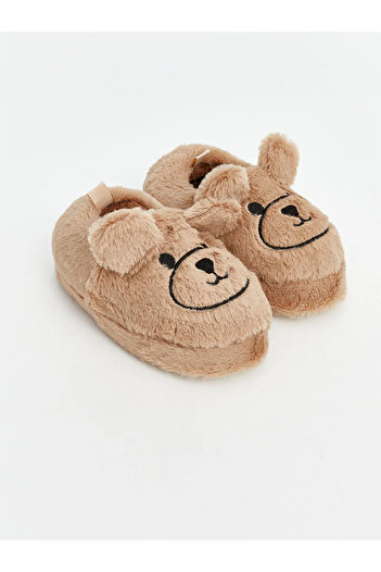 LC Waikiki Beige Teddy Bear Figured Plush Baby Boy Slippers