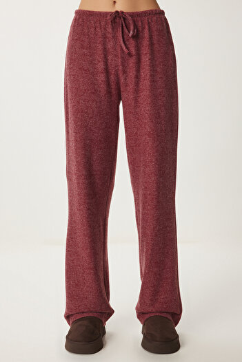 Lovelyİstanbul Yumoş Bol Örme Pantolon BORDO LUB0063