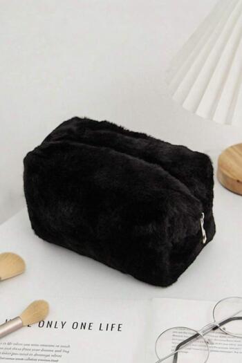 BAHELS Plush Black Medium Size Makeup Bag