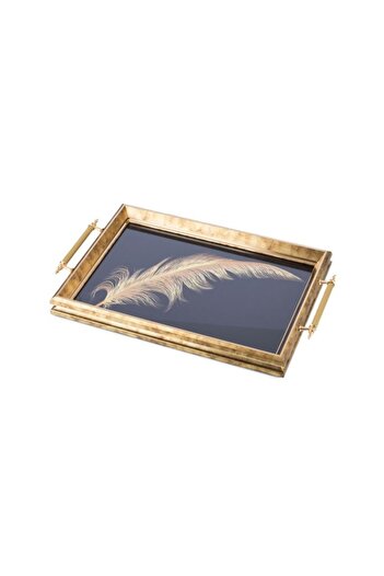 HIC Golden Wooden Serving Tray With Black Floor 3D Design And Golden Hand