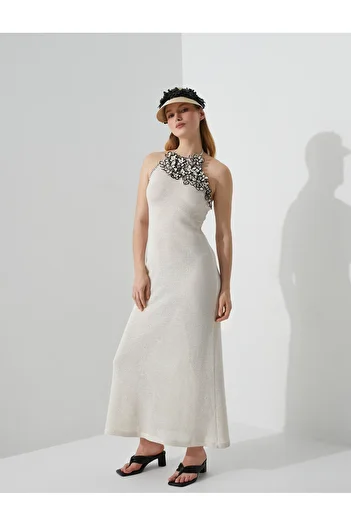 Koton Long Dress Back Detailed Halter Neck
