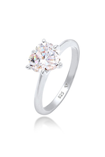 ELLI Inel Doamne Inimă Solitaire Logodnă Dragoste cu Cristal Zirconiu din Argint Sterling 925