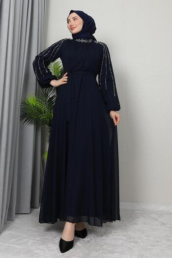 GİZ AGİYİM Ναυτικό μπλε Semra Hijab φόρεμα