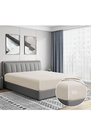 GERCELLA 100X200 30 cm Cream Color - 100% Cotton (Cotton) Single Fitted Sheet Bed Sheet