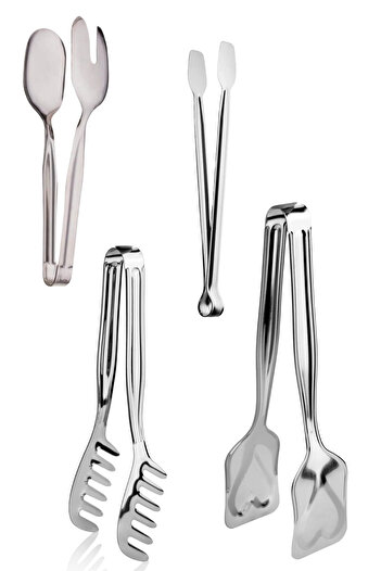 BARENDA Set of 4 Stainless Steel Tongs - Grill, Crepe Salad, Pastry and Barbecue Tongs Sturdy Dowry