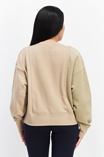 adidas Women Sportswear Fit Long Sleeves Outdoor Sweatshirt, Tan