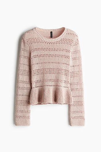 H&M Peplumlu ve Delik Desenli Triko Kazak