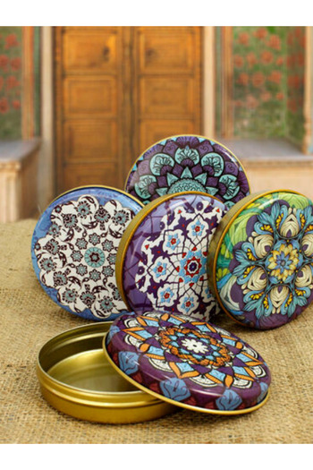 Ahsa Ticaret 5 Pcs Tile Pattern 100Cc Round Decorative Candle Canister 7X3Cm