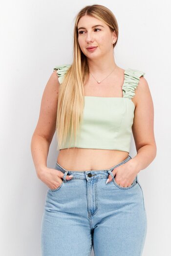 Forever New Women Square Neck Sleeveless Solid Crop Top, Mint Green