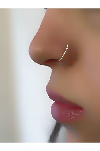 axexuar Gümüş Hızma Deliksiz Burunlara Yuvarlak Motifli Geçmeli Sıkıştırmalı Hızma Piercing