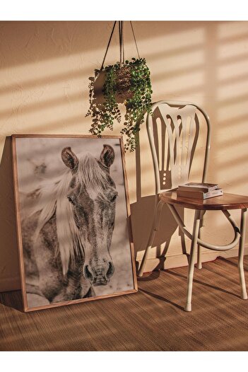 Postifull Rustic Çerçevesiz Poster, İskandinav Kahverengi Tablo, NO:253 At ve Çit Fotoğraf, Dikey