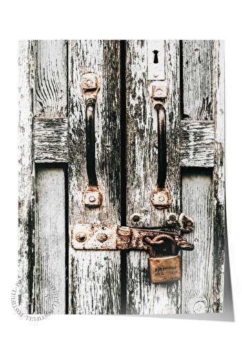 Postifull Rustic Frameless Poster, Scandinavian Brown Table, NO:178 Rusty Lock Photo, Vertical