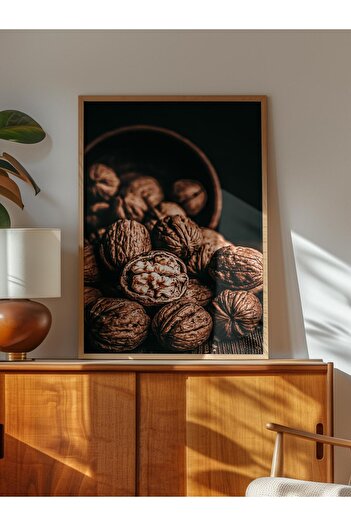 Postifull Rustic Frameless Poster, Scandinavian Brown Table, No:437 Walnuts Photo
