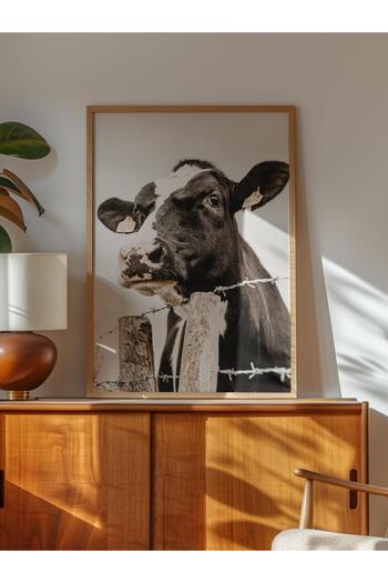 Postifull Rustic Unframed Poster, Scandinavian White Painting, No:328 Cow Photo, Vertical