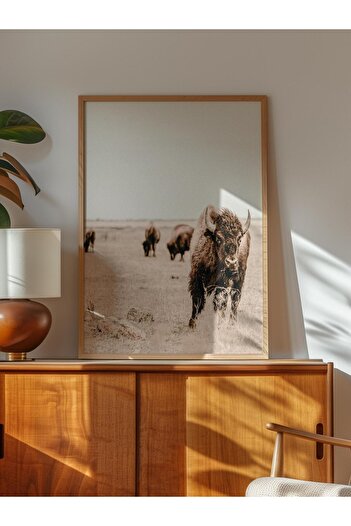 Postifull Rustic Unframed Poster, Scandinavian Brown Painting, No:277 Buffalo Photo, Vertical