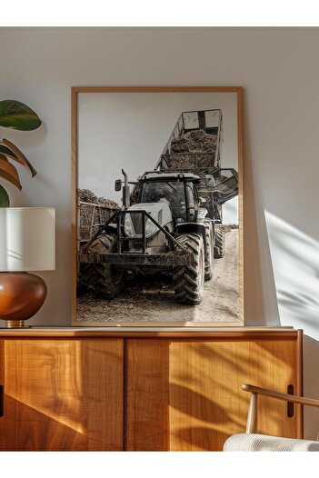 Postifull Rustic Unframed Poster, Scandinavian Brown Painting, No:394 Tractor Photo, Horizontal