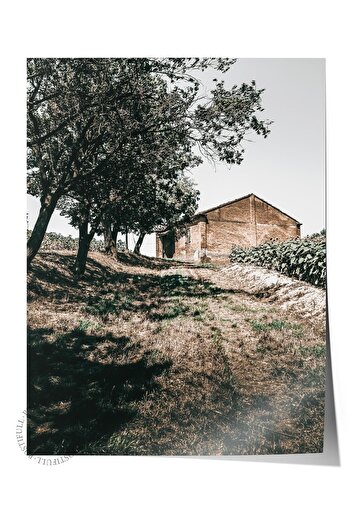 Postifull Rustic Unframed Poster, Scandinavian Brown Painting, No:182 Home under Tree Photo, Vertical