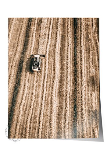 Postifull Rustic Unframed Poster, Scandinavian Brown Painting, No:175 Field and Tractor Photo, Vertical