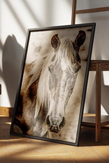 Postifull Rustic Çerçevesiz Poster, İskandinav Kahverengi Tablo, NO:253 At ve Çit Fotoğraf, Dikey