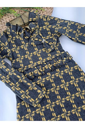 Butik Kız Çocuk Kışlık Elbise 9 Farklı 3-8 Yaş Düğme Fiyonk Ve Boğaz Detaylı