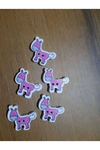 İMREN AKSESUAR Wooden Button 2 cm Horse Figured Two Holes Pink Button 1 Pack 8 Pieces