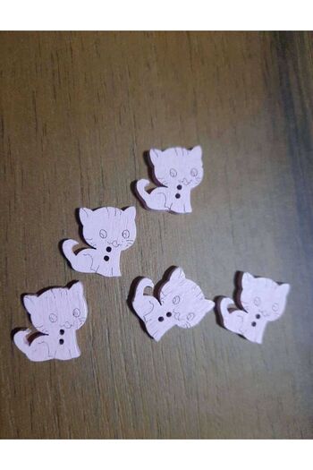 İMREN AKSESUAR Pink Button with 1.5 cm Cat Figure - 8 Pieces, 1 Pack