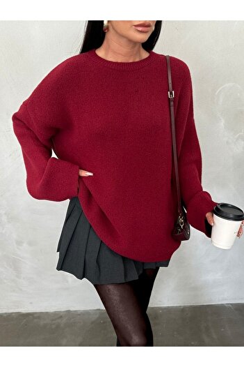 Modamorfo Crew Neck Soft Beard Sweater - Burgundy
