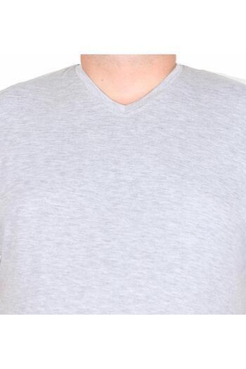 MocGrande Ανδρικό T-Shirt με λαιμόκοψη σε μεγάλο μέγεθος Lycra - ΓΚΡΙ MELANGE 11170