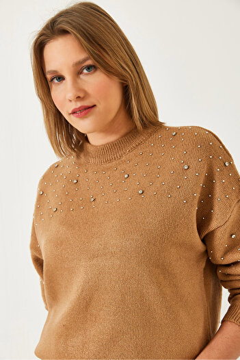 Bianco Lucci Women's Stone Embroidered Knitwear Sweater 231106
