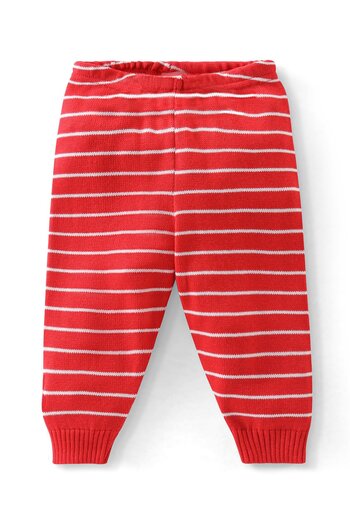 Babyhug Babyhug  Acrylic Knit Full Length Fleece & Woollen Pants Stripes - Red