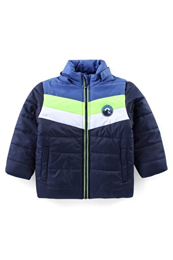 Babyhug Babyhug Woven Full Sleeves Solid Jacket with Detachable Hood & Mountain Patch - Navy Blue