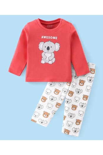 Babyhug Babyhug Cotton Interlock Knit Full Sleeves Night Suit With Coala Print - Red