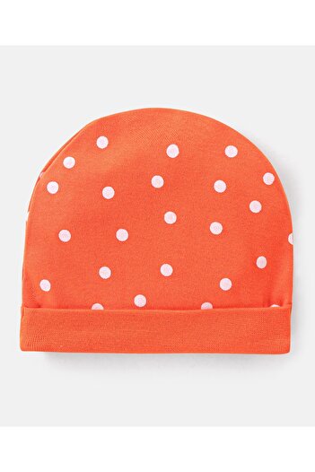 Bonfino Bonfino 100% Cotton Polka Dot Print Bow Applique Cap Mittens & Booties Set Orange-Diameter 10.5 cm